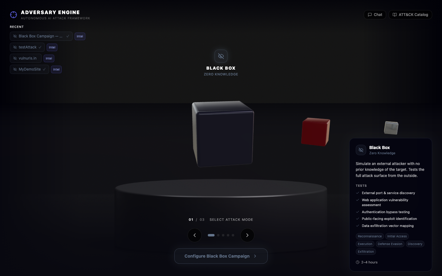 Screenshot: Box type selector with five campaign tiles