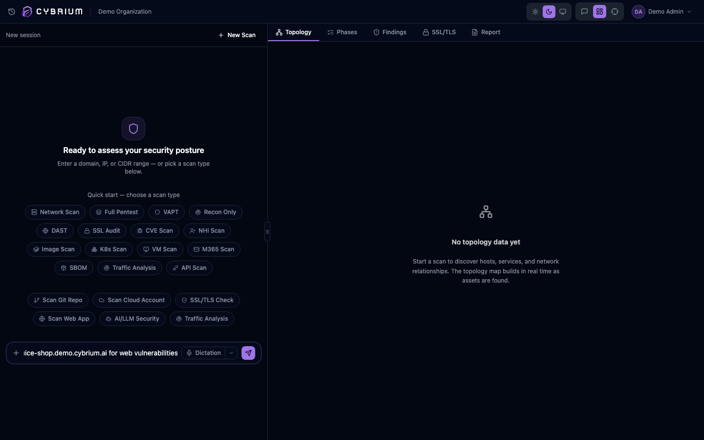 Screenshot: DAST launch dialog with scope and auth tabs